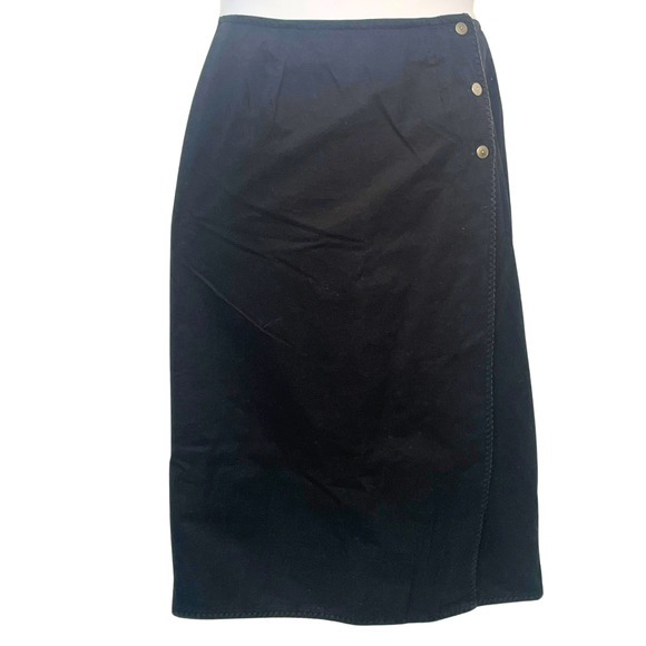Talbots Petites Sz 12P Maxi Wrap Skirt Metal Side Buttons Blanket Stitched Black - Picture 1 of 7